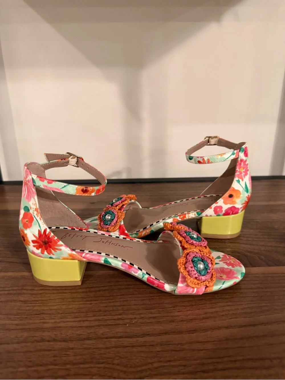 Betsey Johnson kids Multi Floral Crochet Flower Ankle-Strap Heels